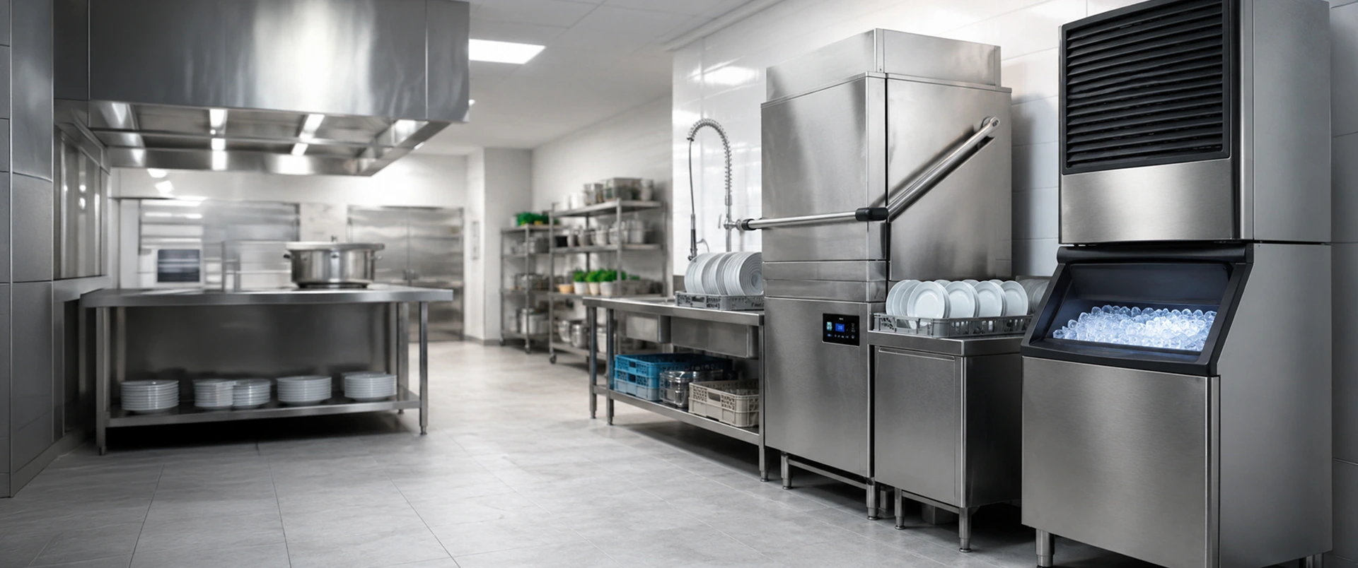 Cozinha industrial equipada com máquinas Facilizza