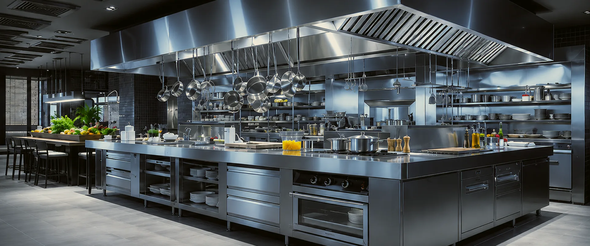 Cozinha industrial equipada com máquinas Facilizza